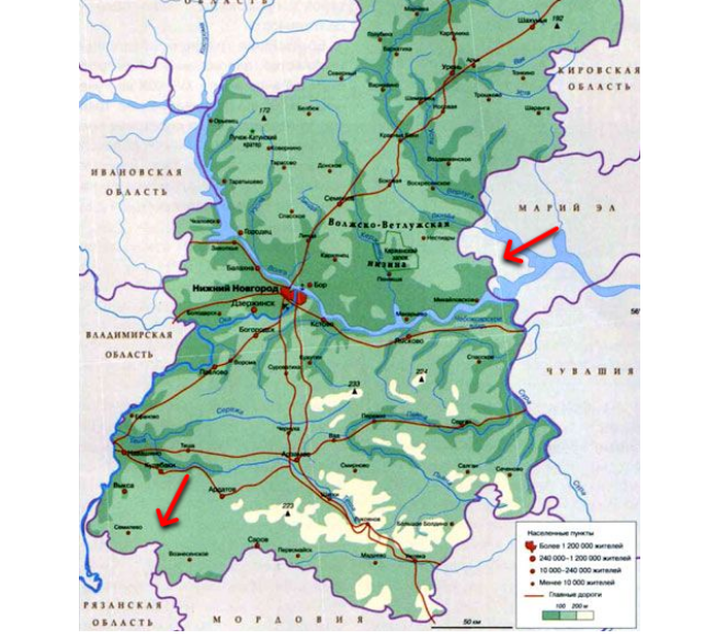 Карта нижегородской области с районами и деревнями подробная